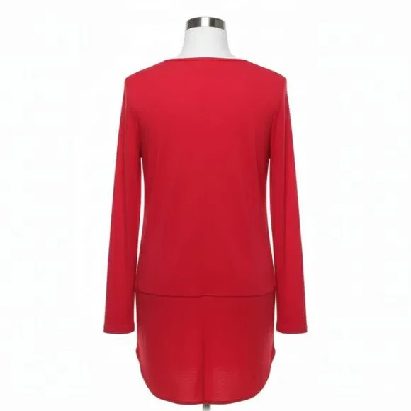 Lauren Ralph Lauren Modest Red Tunic Top  Long Sleeve Stretchy Knit Sz L - Picture 2 of 7